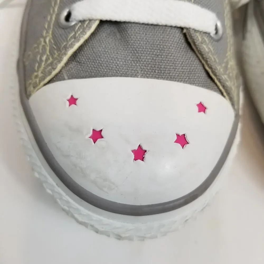 Converse All Star Women's Girls Double Tongue Low Top Sneakers Gray Pink Blue - Picture 4 of 9